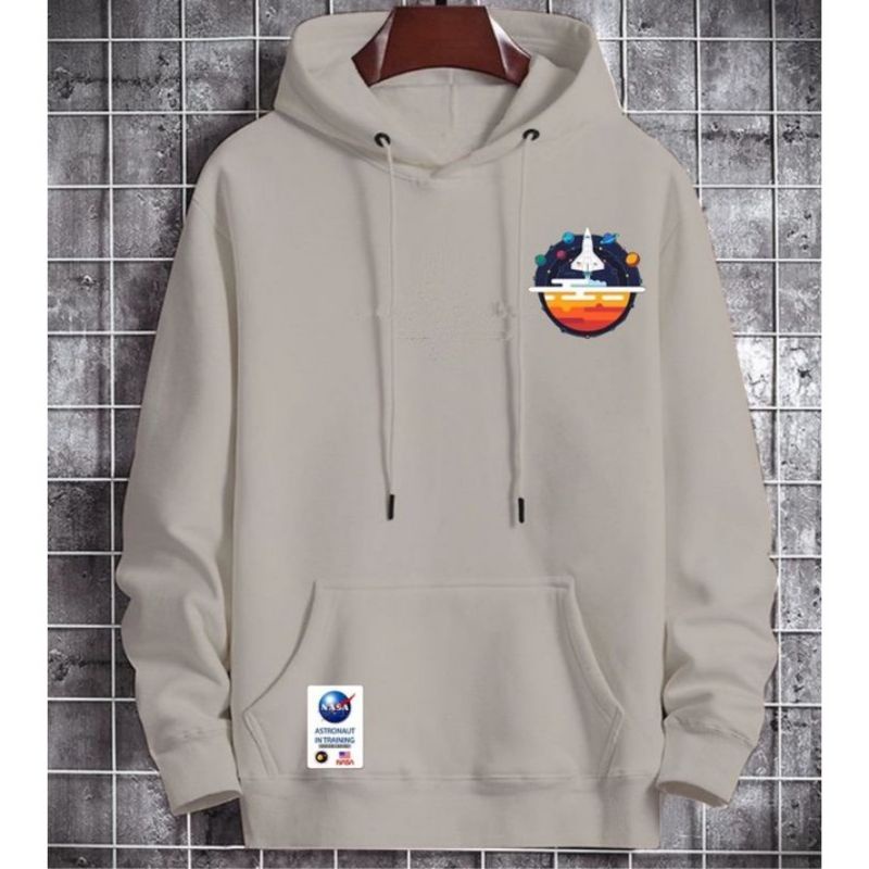 Sweater Hoodie pria wanita NASA terbaru/jaket Hoodie unisex bahan fleece tebal