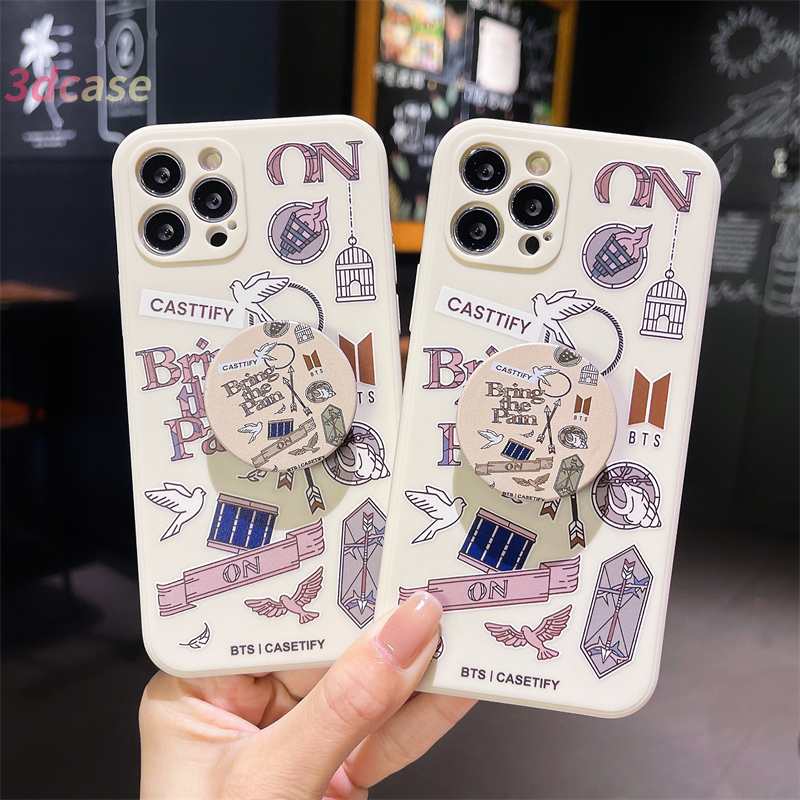 Anti-fall Case VIVO Y21 Y72 Y51 2020 Y12 Y30 Y53 Y91C Y91 Y20 Y12S Y17 Y93 Y50 Y20S Y51A Y30i Y12i Y15 Y95 Y11 Y20i Y90 Y91i U10 Y70 Y1S Z3 A5 A7 A5S A52 A9 A5 2020 Reno 4 Lite 4 F A93 A94 VIVO Y12 Y51 Y72 Y53 illustration Korea BTS Soft Case with holder