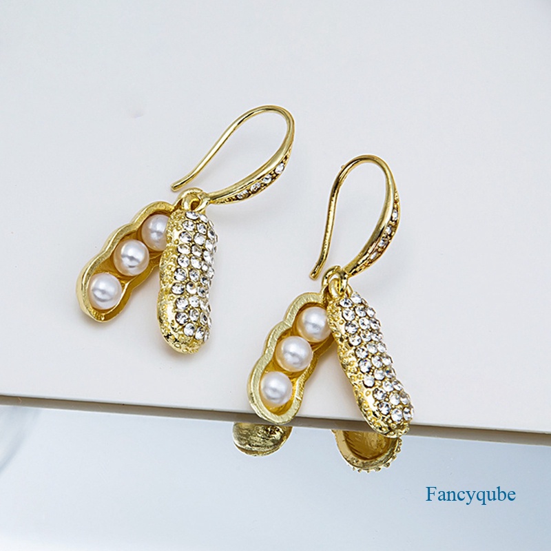Fancyqube Anting Tusuk Gantung Bahan Metal Desain Geometri Hias Mutiara + Kristal Gaya Klasik Untuk Wanita