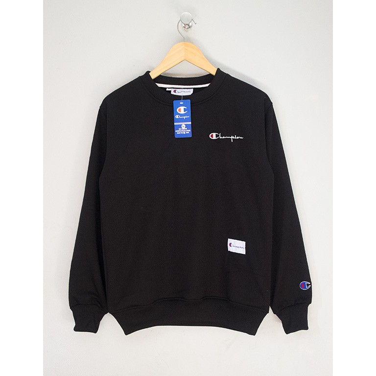 Crewneck Sweater Champion Premium-hitam tulisan kecil