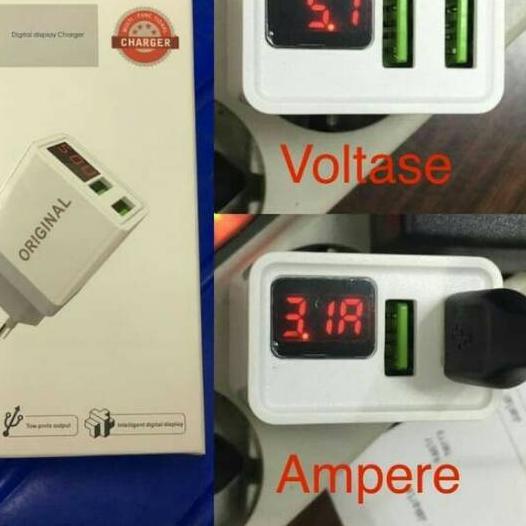 ❀ Kepala charger Quick Charge Digital Display Charger 2 Port USB Original ➸