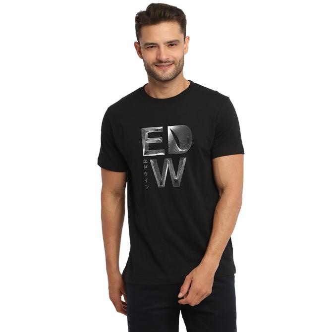 T-Shirt 8.0 Lines Black Kaos Pria Ss - Baju Crewneck Edwin Jeans