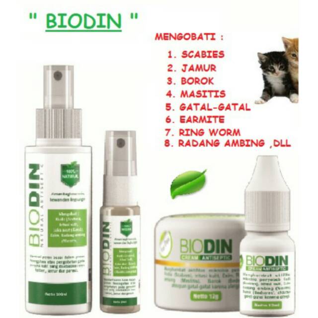 BIODIN SPRAY 20ml / obat jamur scabies / kucing anjing / demodeks / cat &amp; dog / pet