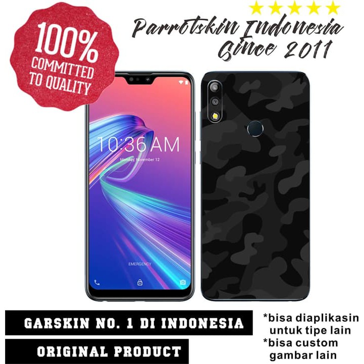 Garskin Skin Zenfone Max Pro M2 Black camo army loreng Full Body 360