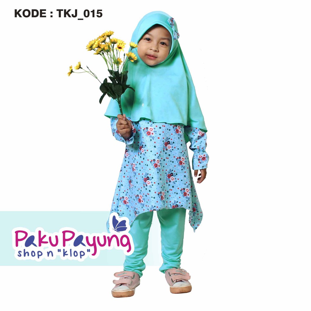 Size M Tunik Anak Katun Jepang + Jilbab Kerudung Jersey