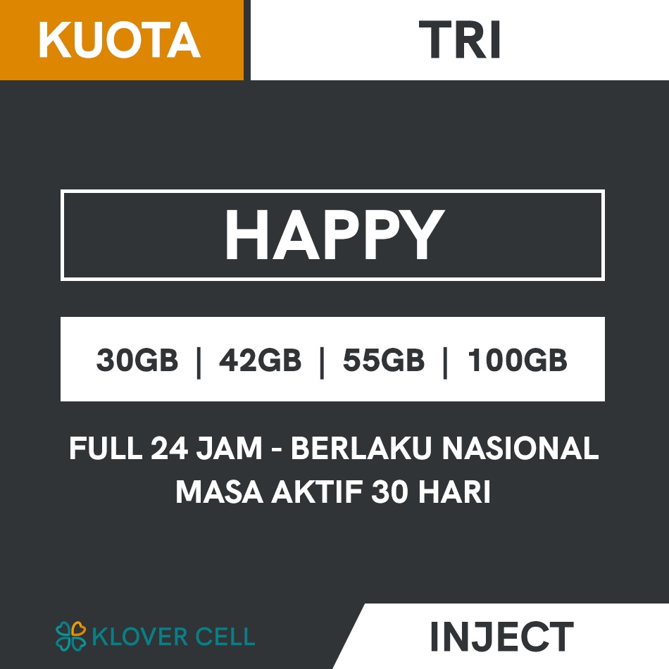 Inject Kuota TRI Happy 30GB 42GB 50GB 55GB 100GB 130GB Paket Data Besar Internet Three 3 Promo 24 Ja