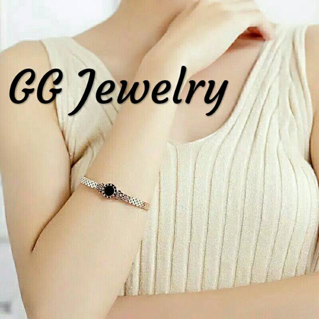 Gelang Bangle Aksen Angka Romawi Titanium Lapis Emas 18K # GB-109