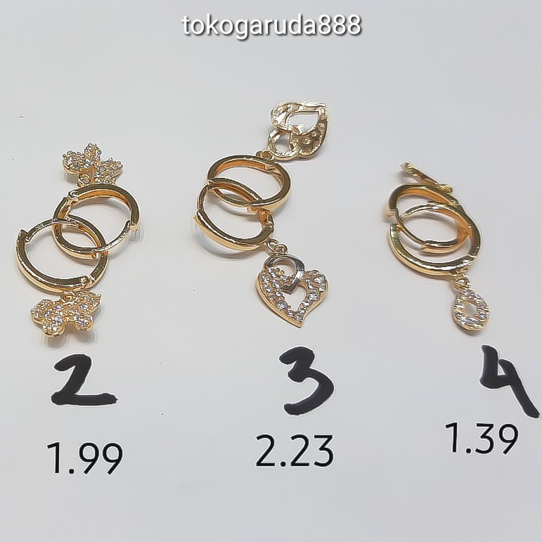 anting anak dan dewasa emas asli kadar 700 70% 16k 22 kupu love permata gold gantung giwang kerabu hooks dewasa