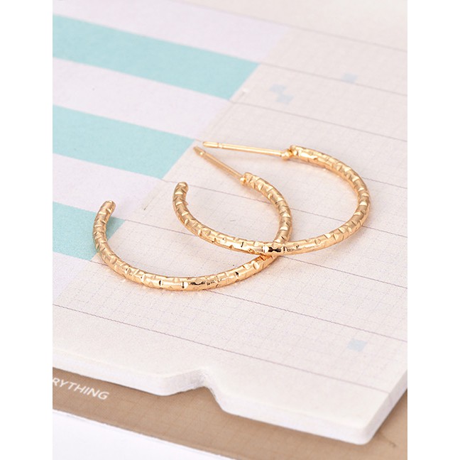 LRC Anting Set Fashion Gold Color Oval Shape Decorated Earrings(6pairs)