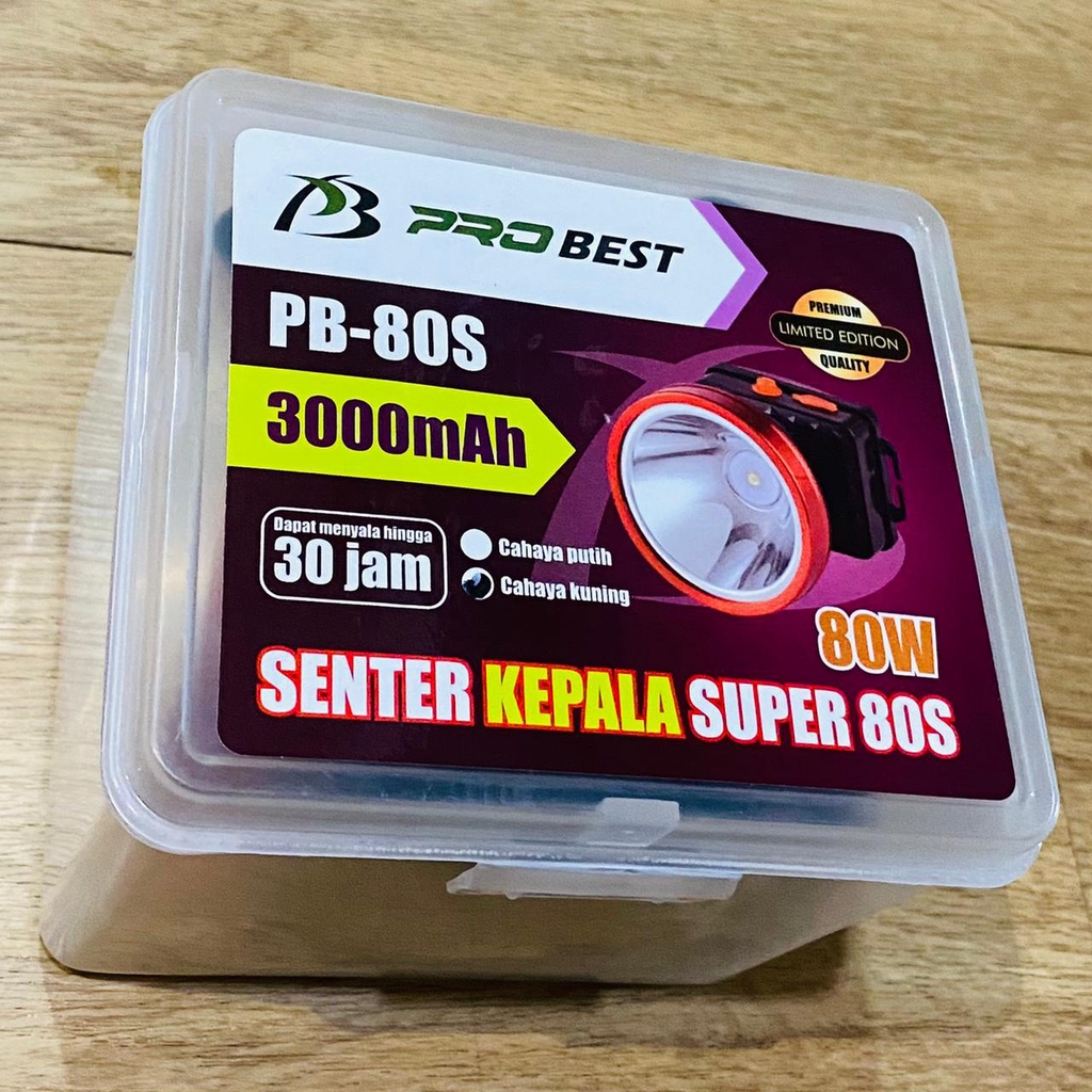 Senter Kepala PB-80S LED Super Terang  80 Watt Rechargeable