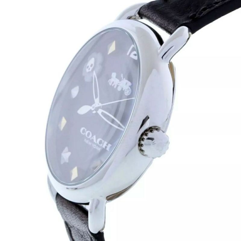 Coach Delancey Leather Jam Tangan Wanita Pria 36mm Women Lady Leather Watch - Black