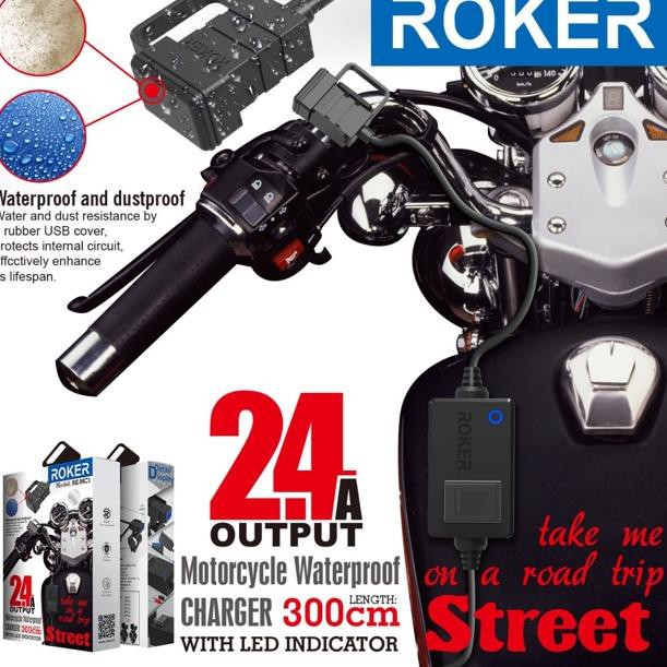 Modern Charger Motor ROKER STREET 2.4A Waterproof with LED Indicator Casan HP Aki Motor Tahan Basah