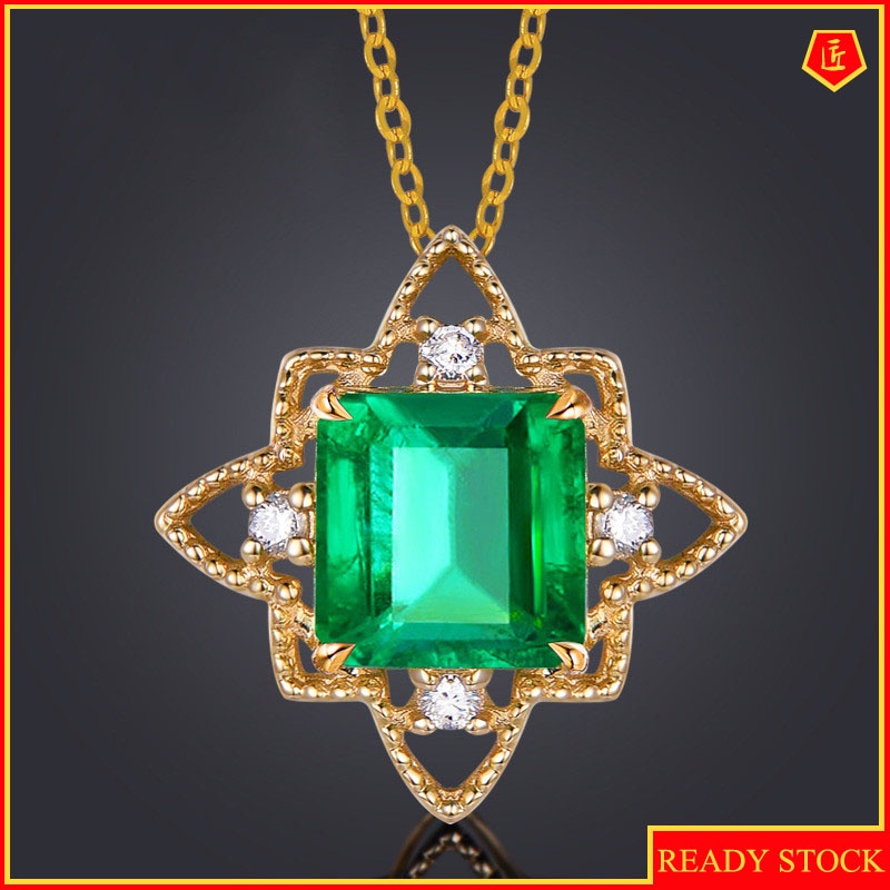 [Ready Stock]Fashion New Inlaid Color Gemstone Pendant Plated 18K Gold Necklace