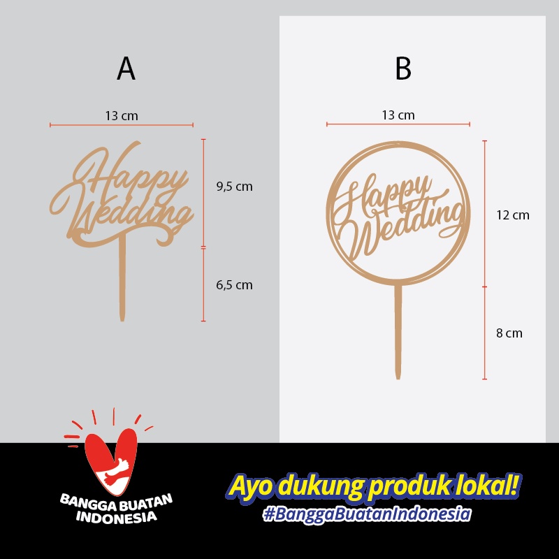 Artkrilik Works | BISA GOSEND Cake Topper / Topper Kue - Happy Wedding - Hiasan Kue Pernikahan - ACA