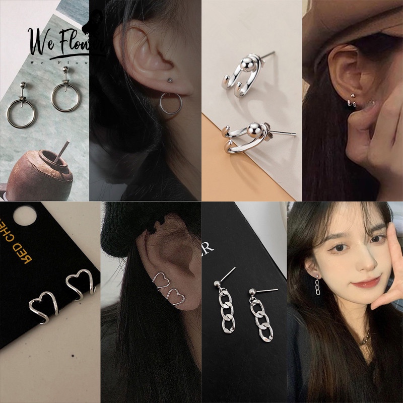 We Flower Trendy Chic Geometric Stud Earrings for Women Girls Korean Fashion Ear Jewelry