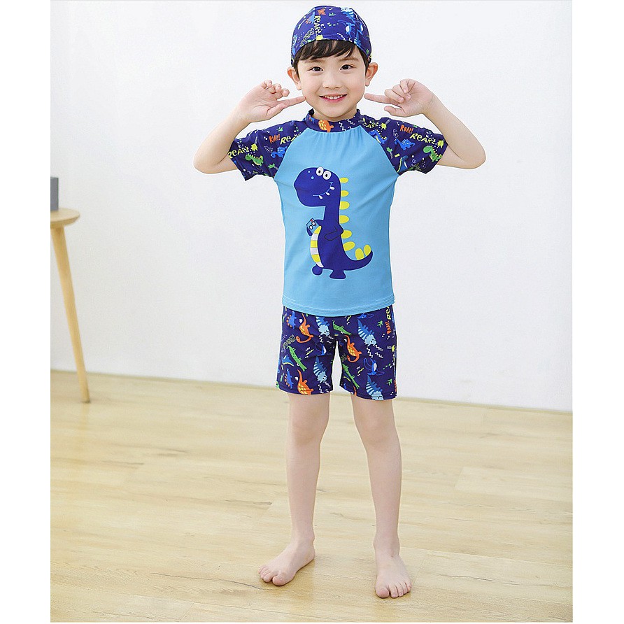 Set Baju Celana Renang Anak Cowok 1 2 3 tahun Import dengan topi Baby Boy swimmers swimsuit pakaian