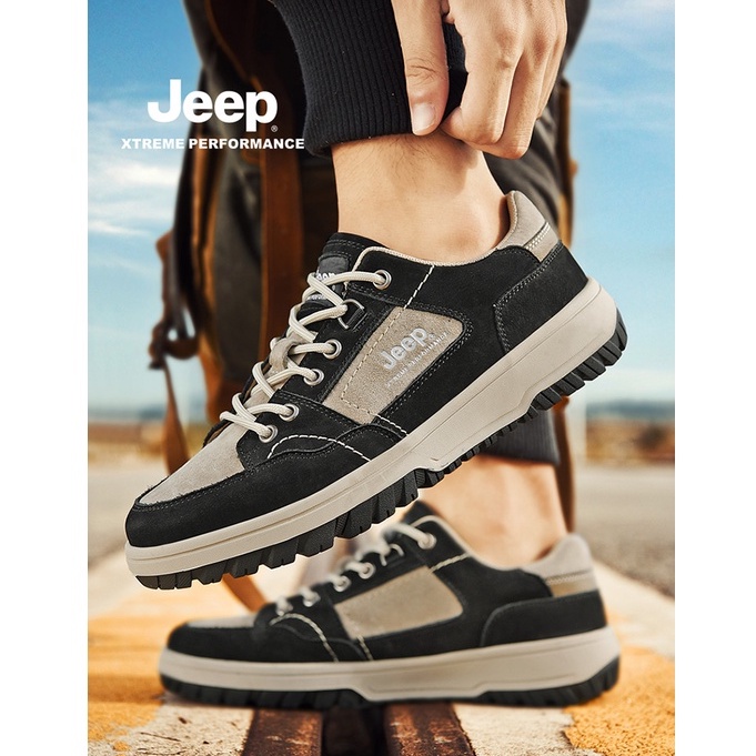 sepatu jeep pria musim semi dan musim panas 2021 tren baru sepatu kulit olahraga kasual Korea bernap