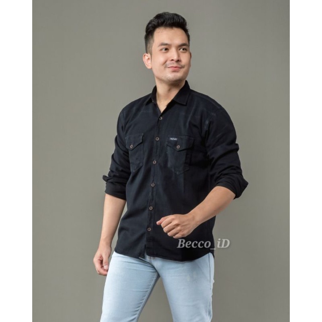 kemeja jeans denim lengan panjang pria - kemeja jeans distro lengan panjang - kemeja denim import - kemeja jeans distro murah terbaru