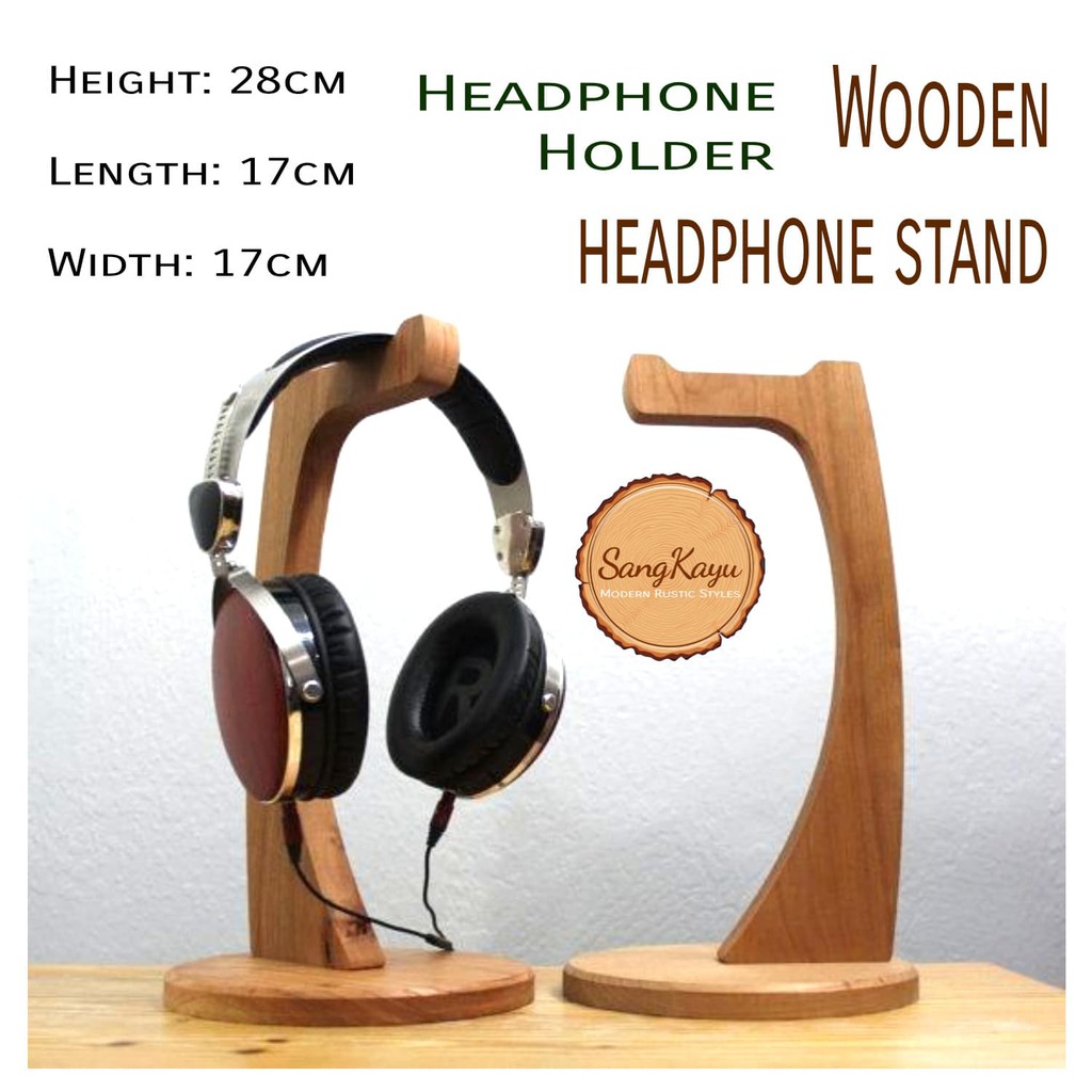 Gantungan headphone kayu Wooden headphones hanger display stand