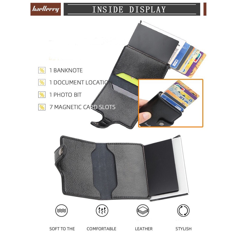 Baellerry RFID Anti Theft Card Wallet + Box Dompet Kartu Kulit K9110