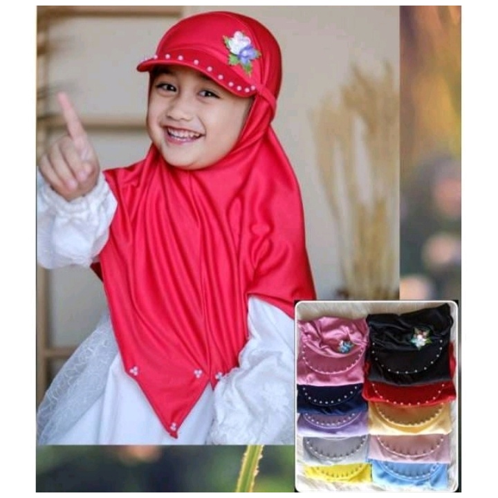 Jilbab Topi Bunga Mutiara / Hijab Anak Topi Murah/Jilbab anak