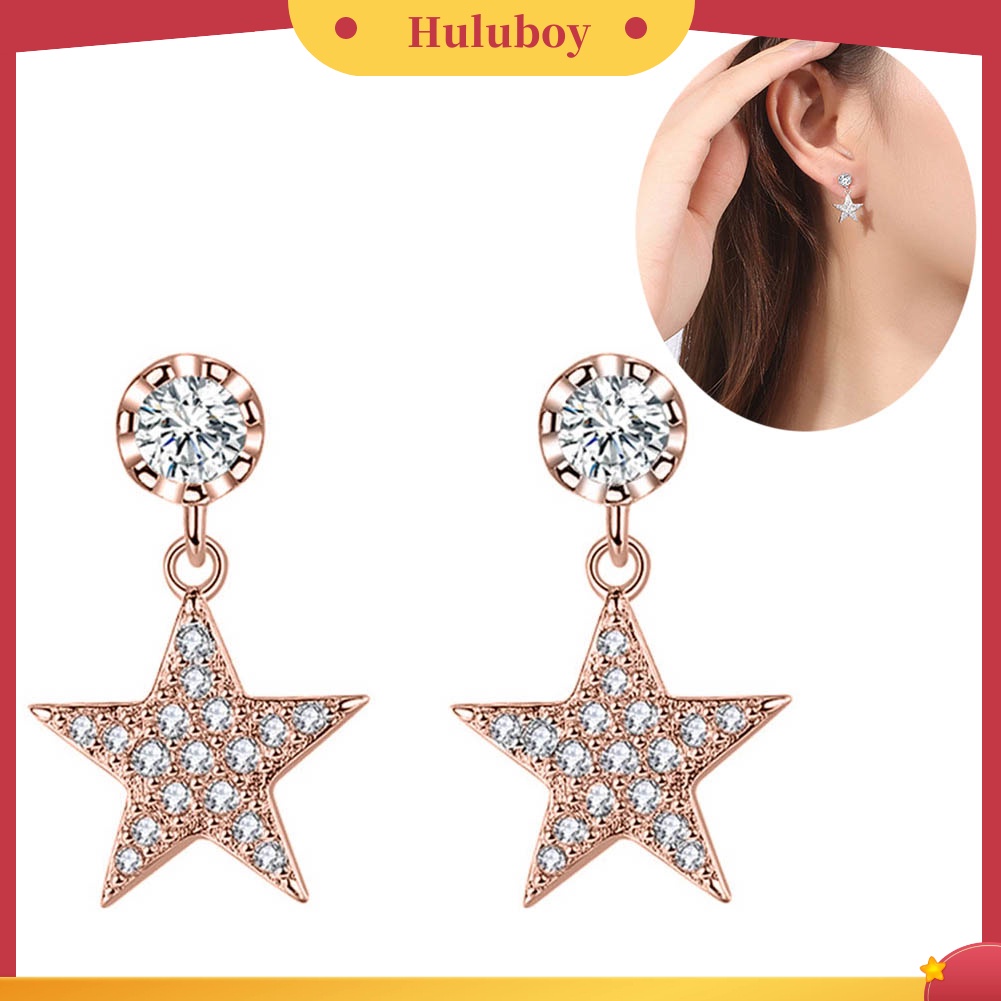 Hu Hu Hu Hu Hu Alat Bantu Pasang Kacamata♡ Anting Tusuk Gantung Wanita Desain Bintang Hias Cubic Zirconia Untuk Hadiah