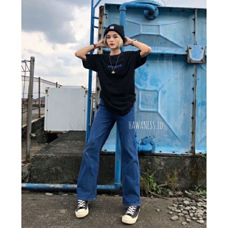 Highwaist Kulot Jeans Wanita Loose