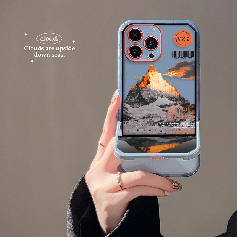 Soft Case TPU Transparan Motif Gunung Untuk Iphone 7 8 Plus X XS Max XR 11 12 13 Pro Max 6 6S