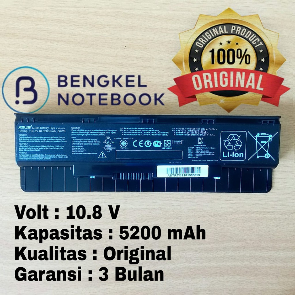 Baterai Laptop Asus N56V N46 N46V N46VJ N46VM N46VZ N56 N76 R503C B53V B53A F45A F55 F45U Original