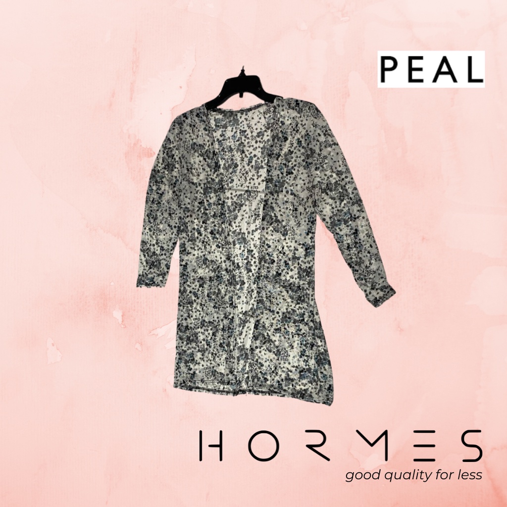 Puzzle5 Outer Panjang Lengan Panjang Putih Motif Random Hitam Abu Biru