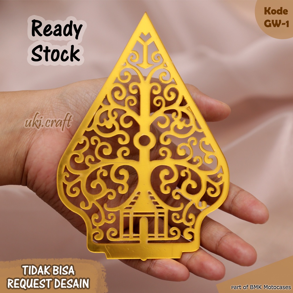 Jual Gunungan Wayang Akrilik Mirror Gold Emas Dekorasi Hiasan Mahar