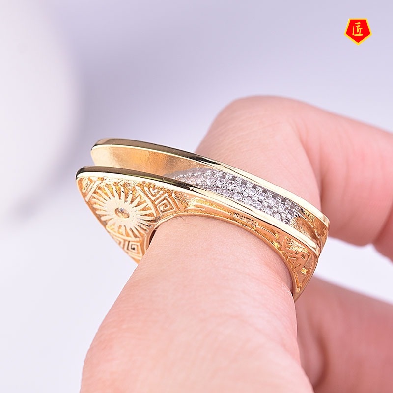 [Ready Stock]18K Gold Two-Color Micro Inlaid with Diamond Ring Creative Personality