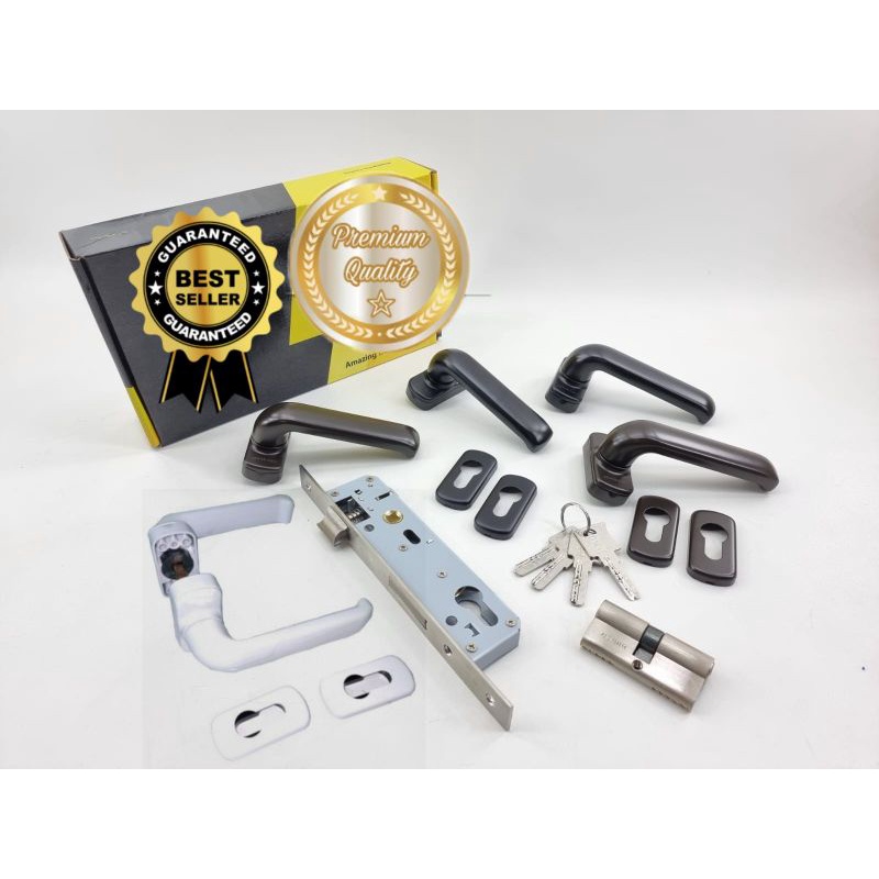 Kunci Pintu Lever Handle 816 + Mortise Lock Complete Satu Set Warna Coklat