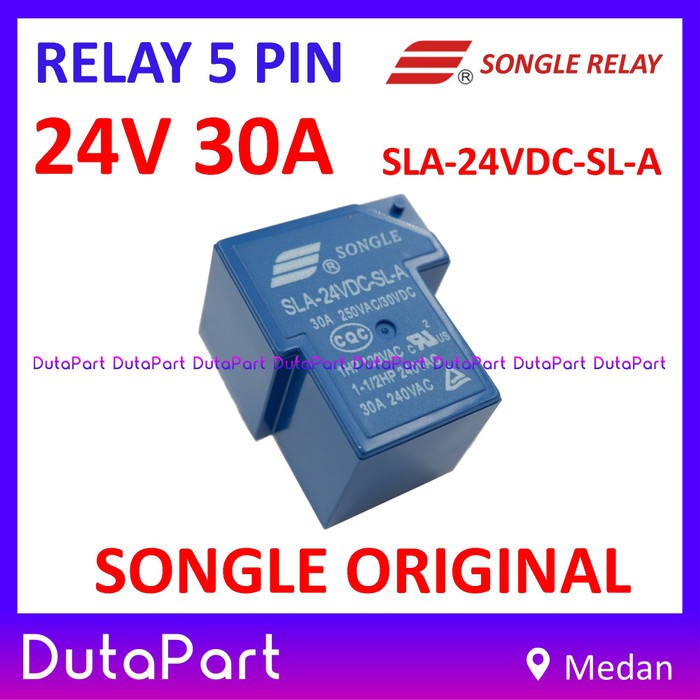 Relay 24V 30A ORIGINAL SONGLE SLA-24VDC-SL-A 5 PIN Kaki 5P