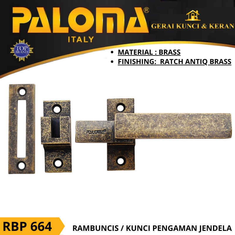 RAMBUNCIS SLOT SELOT KUNCI JENDELA RBP 664 PALOMA PENGUNCI JENDELA ORLANDO ANTIK BRASS
