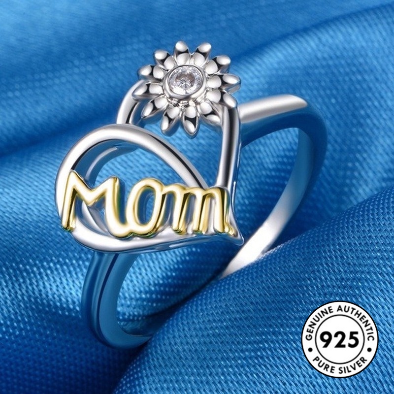 Cincin Desain Bunga Matahari Hati Bahan S925 Silver Untuk Hadiah Hari Ibu