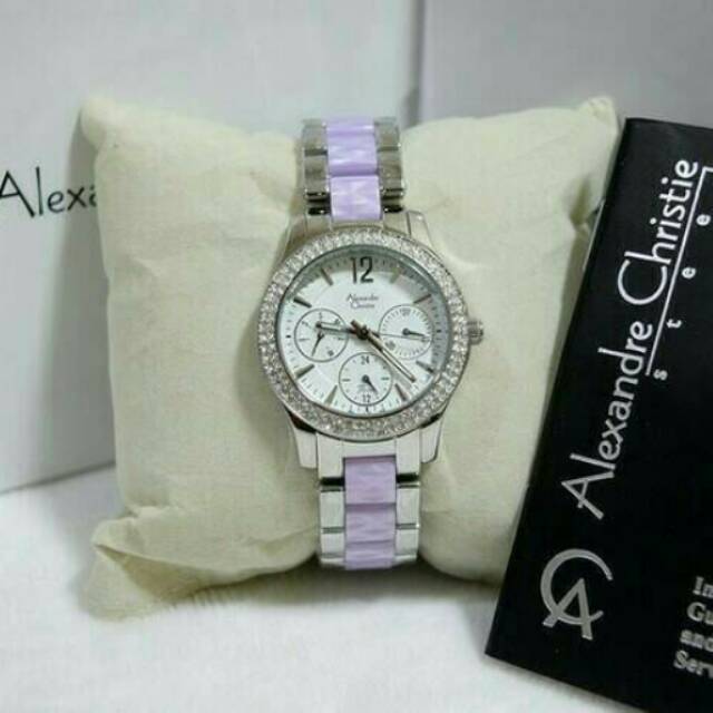 JAM TANGAN WANITA ALEXANDRE CHRISTIE AC2608 ORIGINAL SILVER PURPLE 100% ORIGINAL RESMI GARANSI