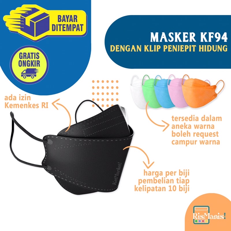 KF94 DISPOSABLE MASK - Masker Premium Korea Import 4 Lapis Anti Bakteri Aneka Warna Izin Kemenkes RI