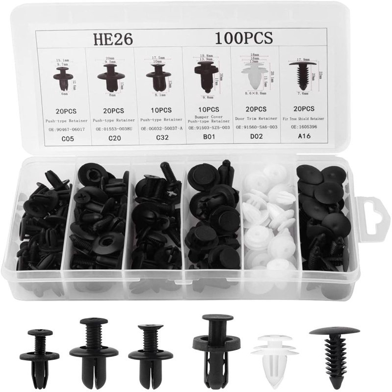 100 Pcs Baut Rivet Mobil Universal Car Push Pin Fasteners Clip  Bemper Klip Kancing  Aksesoris Mobil utk Toyota Honda Mitsubishi Suzuki Nissan