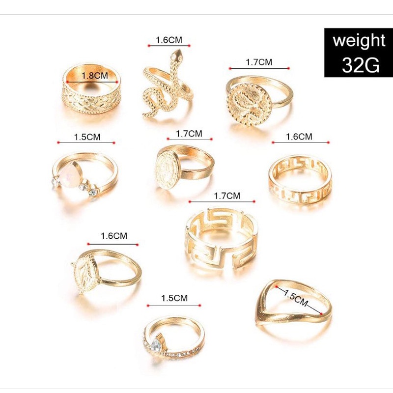 10pcs / Set Cincin Berlian Bentuk Ular Gaya Vintage Untuk Wanita