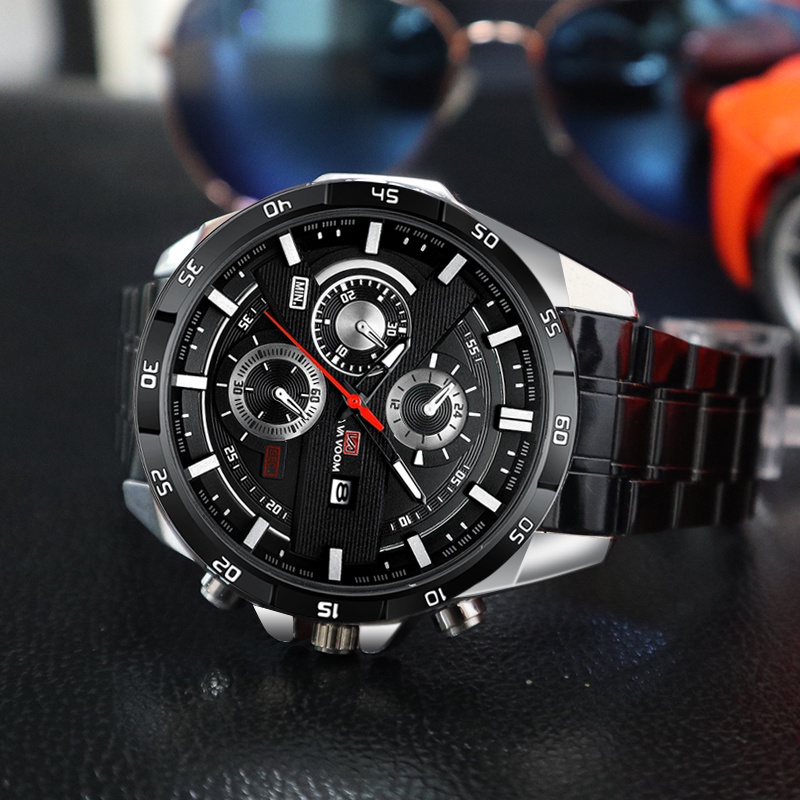 VaVa Voom 216G Jam Tangan Pria Luxury Stainless Steel Quartz Cowok Original Tahan Air Watch + Kotak Gratis