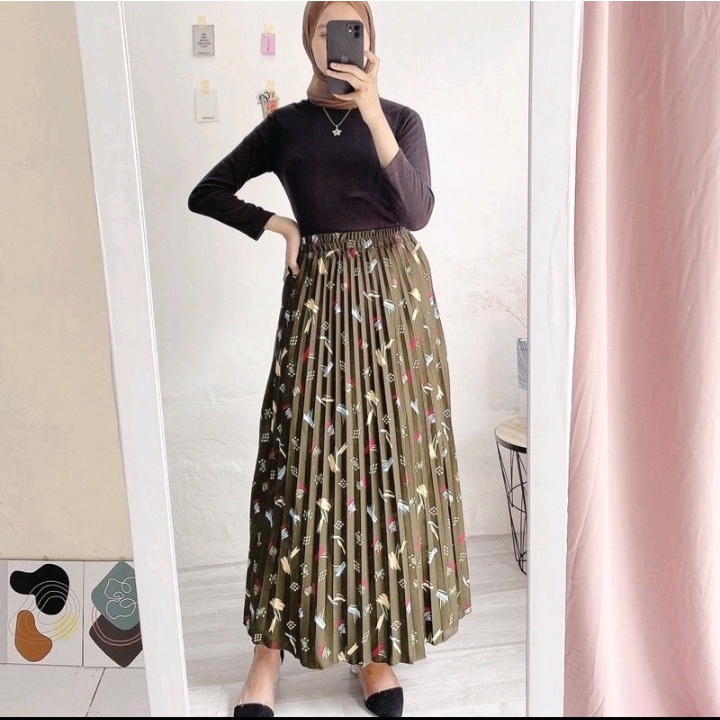 GS-ROK PLISKET DAISY PREMIUM / LILY DAILY PREMIUM /ROK PLISKET PANJANG/ROK PLISKET MOTIF BUNGA-YEJIN GREEN TEA