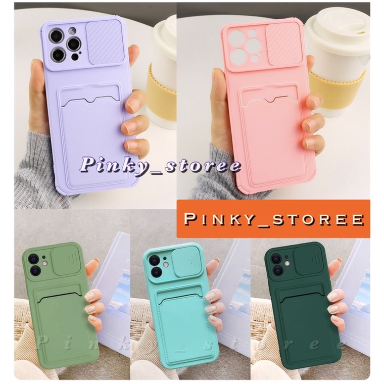 CASE IPHONE 13/ 13PRO/ 13PRO MAX/ IPHONE 12/ 12PRO/ 12PRO MAX/ IPHONE 11/ 11PRO/ 11PRO MAX/ SOFT CASE MACARON SLIDE CAMERA PLUS SLOT CARD HOLDER DESIGN/ BISA COD/ BAYAR DI TEMPAT