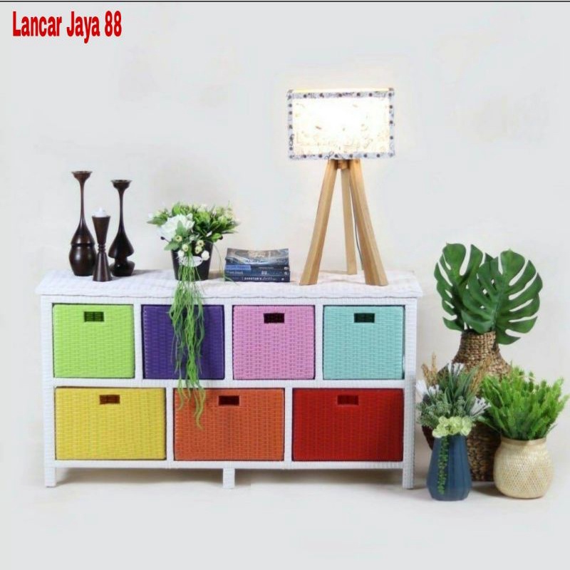 Lemari Plastik Susun 7 Rotan Sintetis