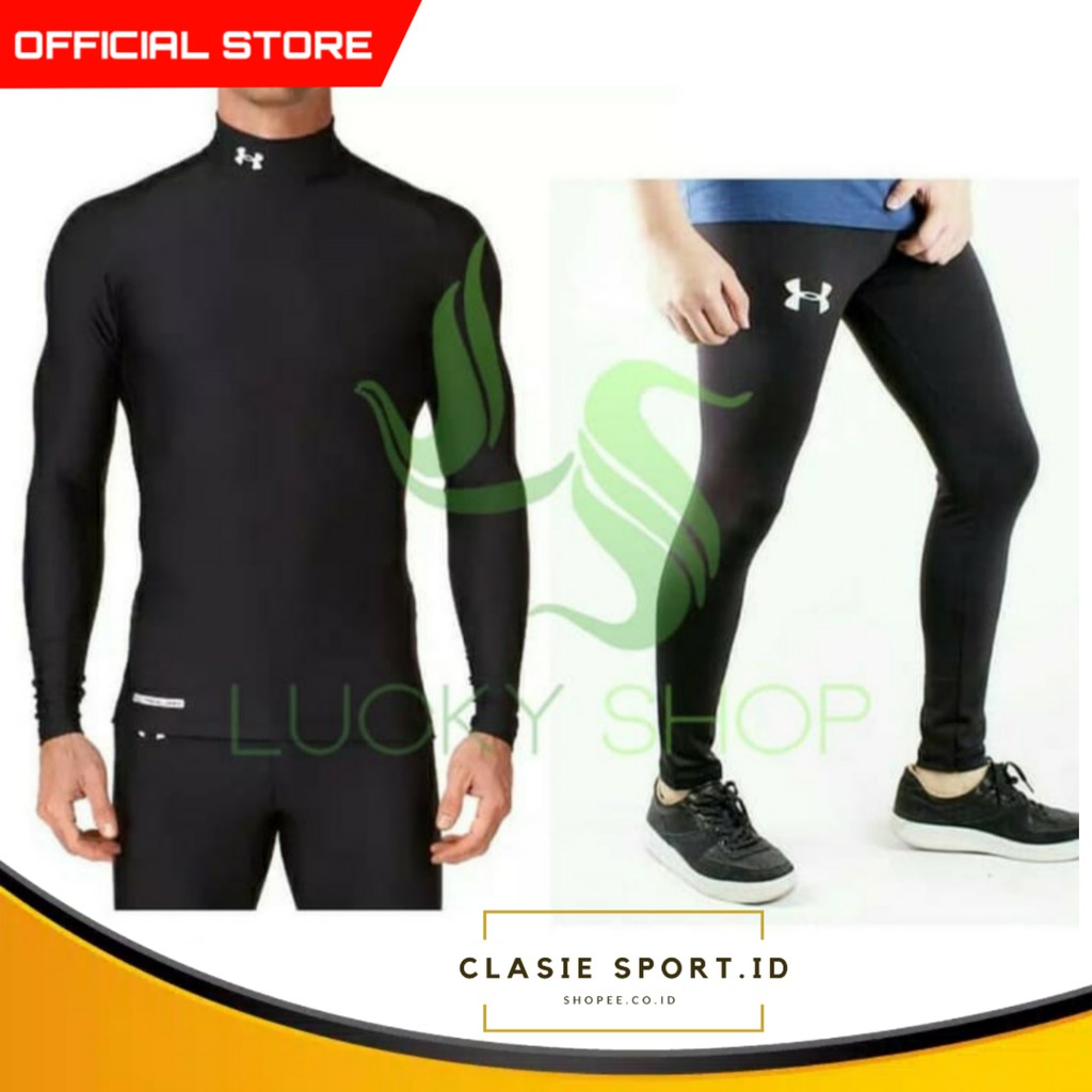 KAOS BAJU LENGAN PANJANG + CELANA PANJANG BASELAYER MANSET LEGGING LEGING GYM FITNESS RENANG PRIA