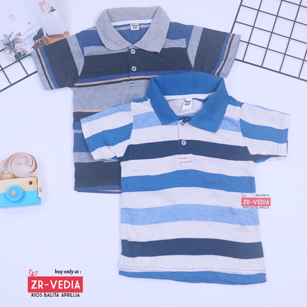 Kerah Salur T-Shirt Anak Laki uk 1-2 Tahun / Kaos Atasan Baju Harian Adem Lengan Pendek Murah Polos