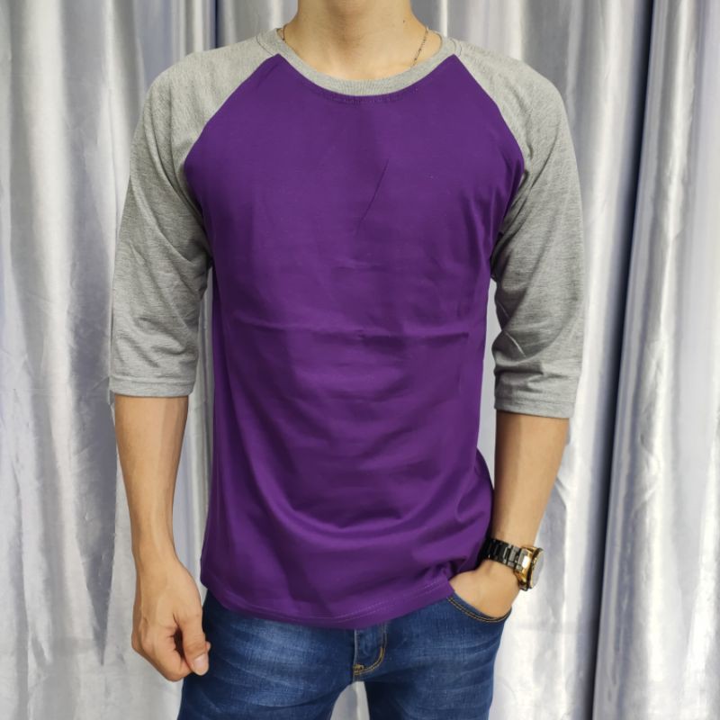 kaos polos raglan UNGU-ABUMISTY lengan 3/4 Uk 20 22 S M L XL XXL anak2 dan dewasa