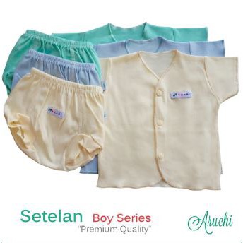 SETELAN ARUCHI POLOS TANGAN PENDEK CELANA POP BOY / GIRL NEWBORN  0-3 BULAN  (1 SETEL)