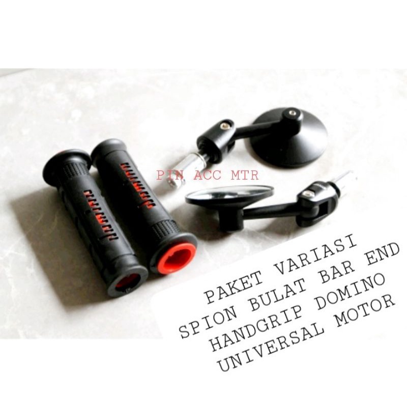 PAKET VARIASI SPION JALU BULAT BAR END + HANDGRIP DOMINO UNIVERSAL MOTOR