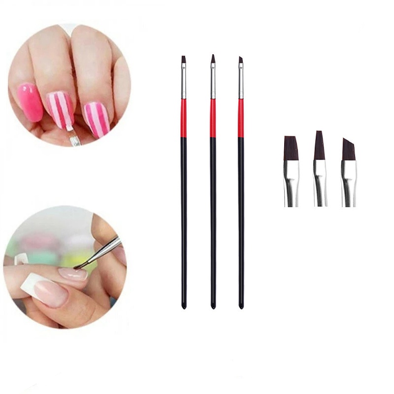 3 Pcs / Set Brush Liner Bahan Akrilik Gaya Perancis Untuk Nail Art Manicure